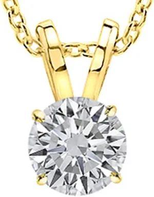 0.5-3 Carat Diamond, 14K Yellow Gold 4 Prong Set Round Cut Lab Grown Diamond Solitaire Stud Pendant Necklace (E-F, VS1-VS2) Jewelry for Women