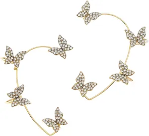 1 Pair Butterfly Earring Cuffs Gold Rhinestone Earrings for Women Butterfly Wing Ear Cuffs Wrap Wedding Party Fashion Jewelry