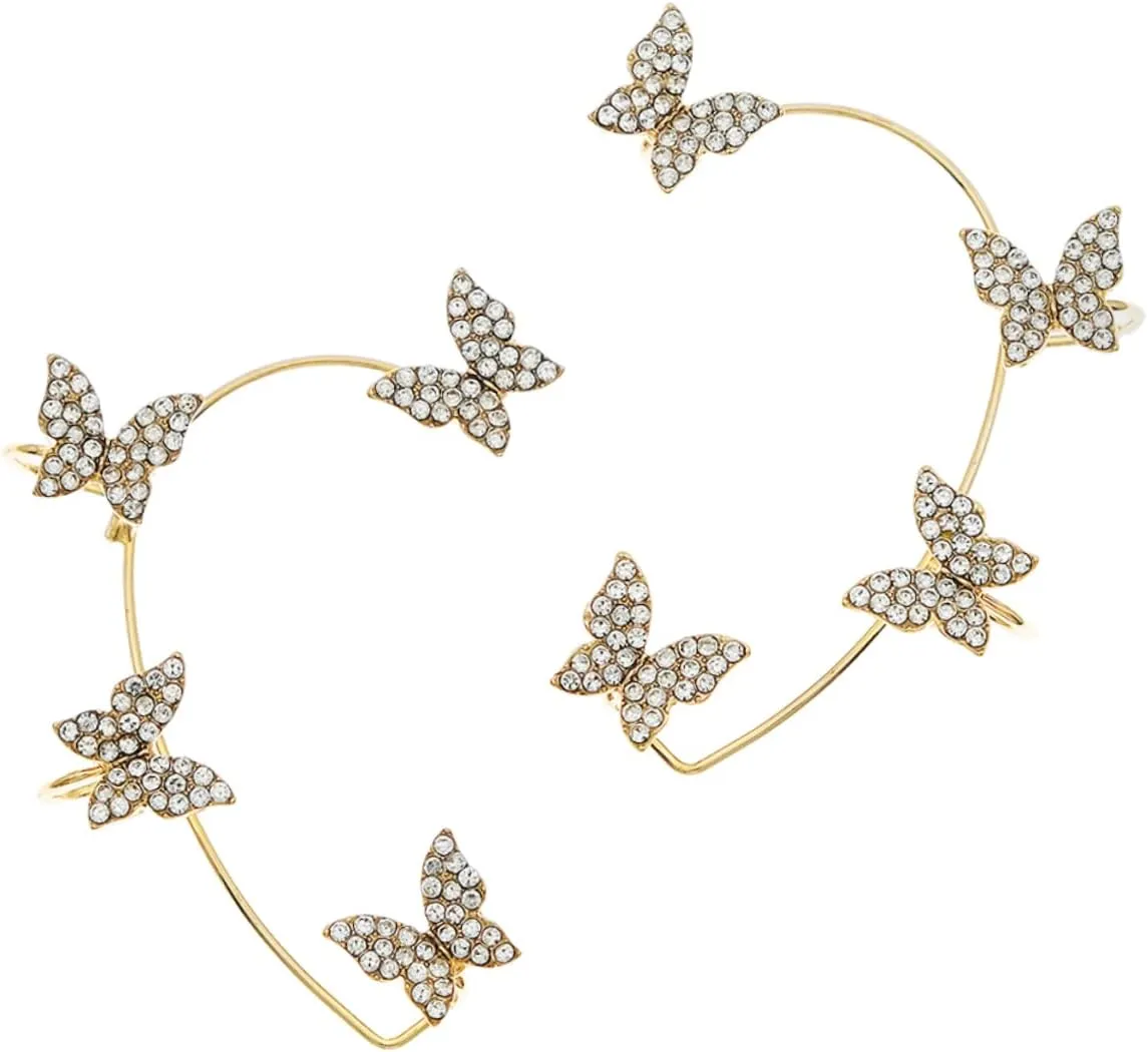 1 Pair Butterfly Earring Cuffs Gold Rhinestone Earrings for Women Butterfly Wing Ear Cuffs Wrap Wedding Party Fashion Jewelry