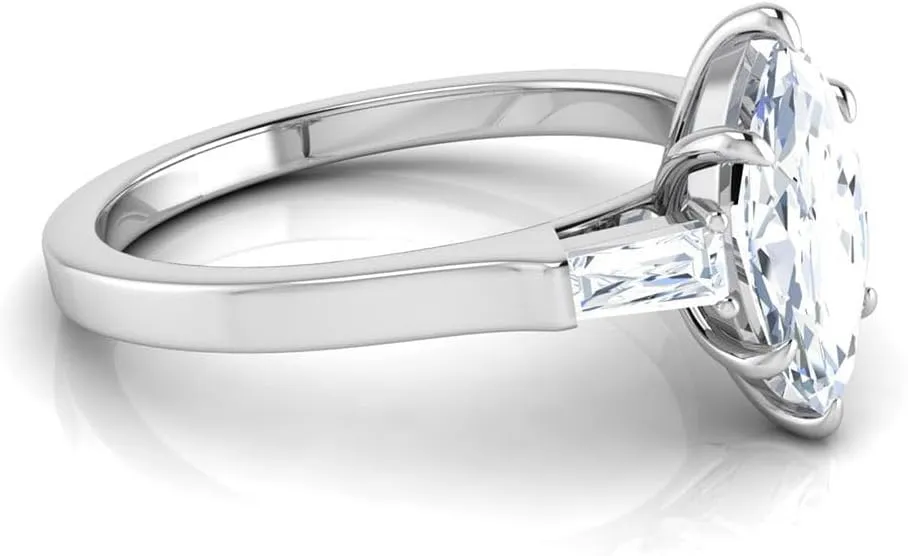 1.2 Carat Marquise & Baguette Cut Lab Grown Diamond (1 Ct, F, VS1) IGI Certified 14K Gold Three Stone Engagement Ring For Womens