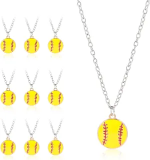 12pcs Baseball Necklace, 23.35in Adjustable Sports Charm Jewelry Alloy Friendship Pendant Sports Themed Softball Chain Gifts for Baseball Player Lovers Party Favors