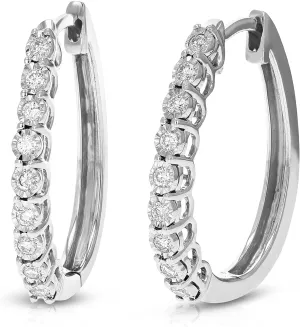 1/4 cttw Lab Grown Diamond Hoop Earrings for Women Round in .925 Sterling Silver Prong Set 3/4 Inch