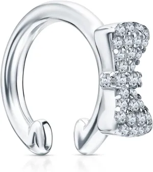 14k Gold Diamond (0.10ct) Bow Ear Cuff/Cartilage Clip Earrings/Ear Cuff Fake Piercing/Single Ear Cuff/Beautiful Jewelry