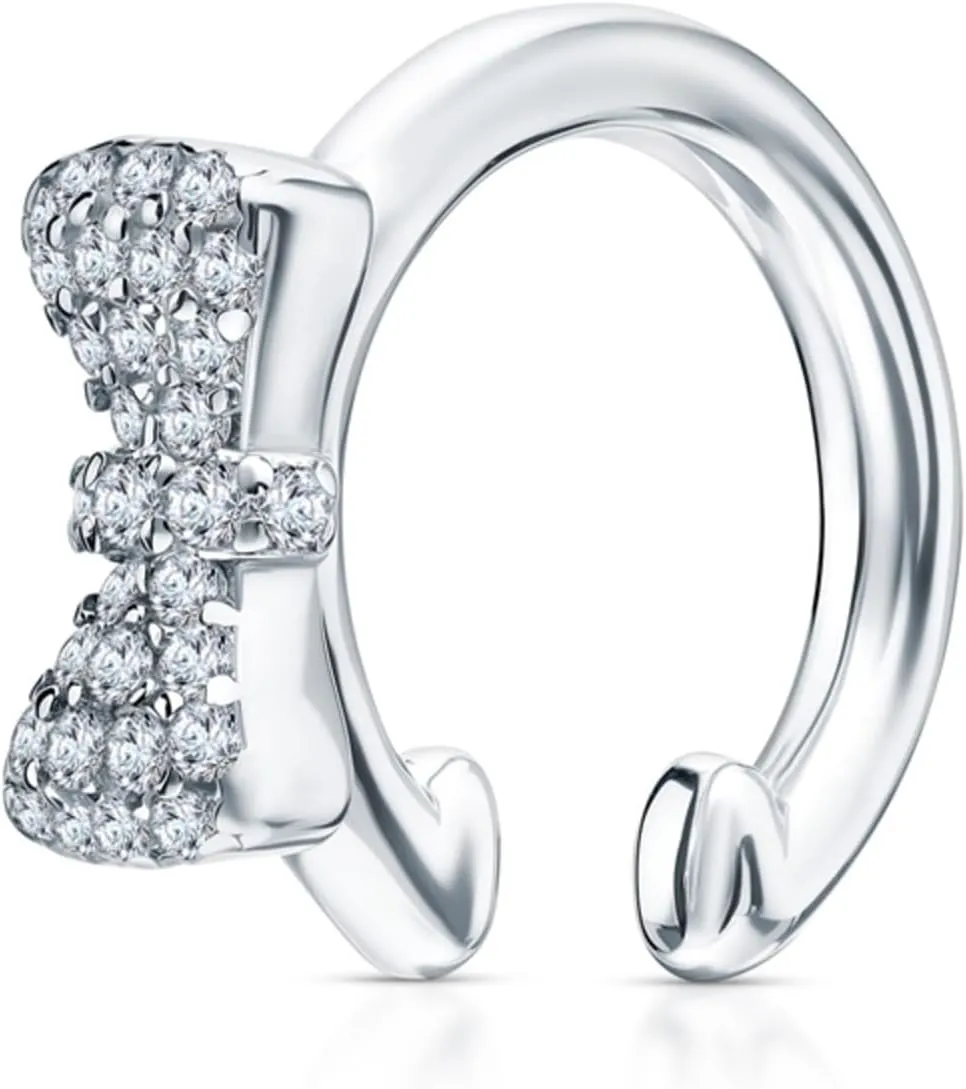 14k Gold Diamond (0.10ct) Bow Ear Cuff/Cartilage Clip Earrings/Ear Cuff Fake Piercing/Single Ear Cuff/Beautiful Jewelry