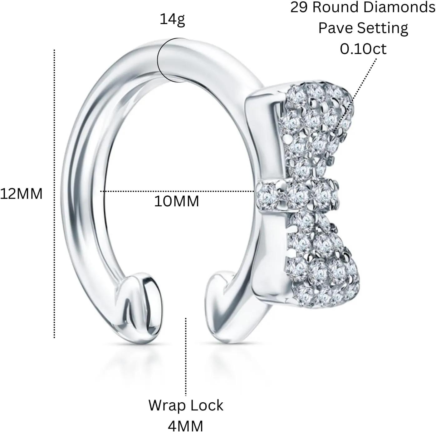 14k Gold Diamond (0.10ct) Bow Ear Cuff/Cartilage Clip Earrings/Ear Cuff Fake Piercing/Single Ear Cuff/Beautiful Jewelry
