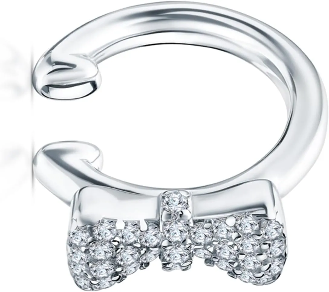 14k Gold Diamond (0.10ct) Bow Ear Cuff/Cartilage Clip Earrings/Ear Cuff Fake Piercing/Single Ear Cuff/Beautiful Jewelry