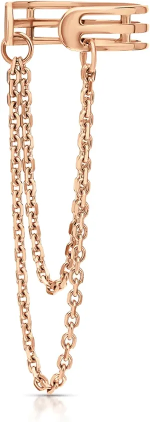 14k Gold Ear Cuff Chain Earring, Double Chain Threader Cuff, Triple Row Cartilage Wrap Earring, Fashion Jewelry Gift.