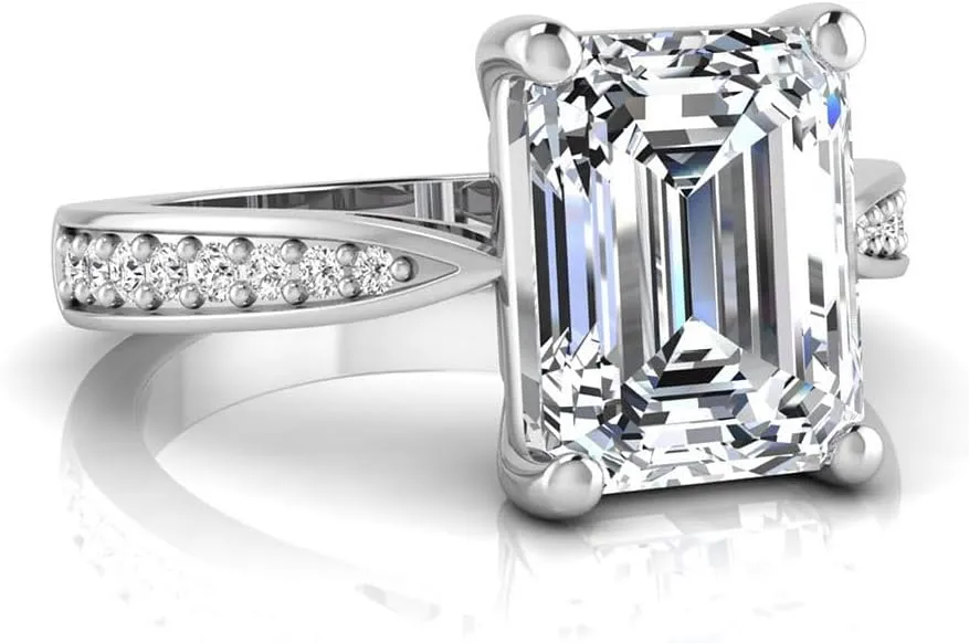 14K Gold IGI Certified 3.15 Carat Emerald Cut Lab Grown Diamond Halo Engagement Ring for Women (3 Ct, F, VS1)