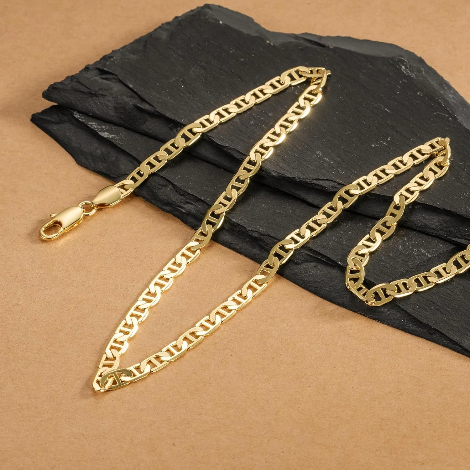 14K Gold Necklace for Women Mariner Link Chain Necklaces for Mens Non Tarnish Gold Chain for Men & Women 16" - 26 "