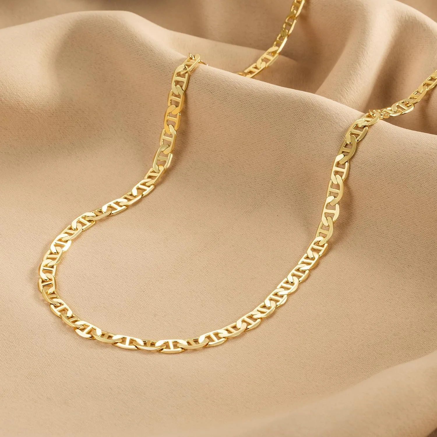 14K Gold Necklace for Women Mariner Link Chain Necklaces for Mens Non Tarnish Gold Chain for Men & Women 16" - 26 "