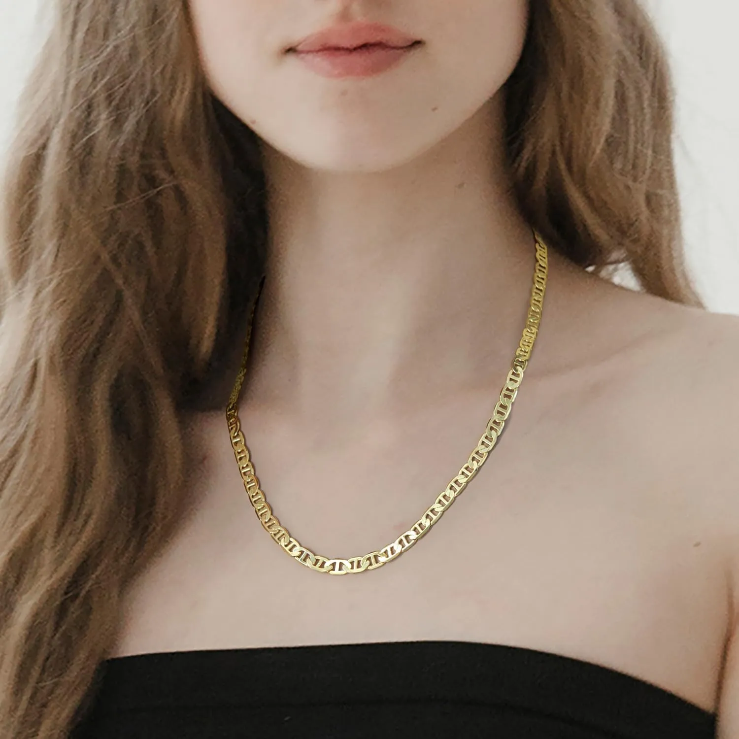 14K Gold Necklace for Women Mariner Link Chain Necklaces for Mens Non Tarnish Gold Chain for Men & Women 16" - 26 "
