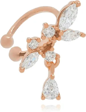 14K Gold Petals Dangle Cuff, Leaf Helix Piercing, Conch Earring, Pear Diamond (0.46ct) Dangle Cuff, Marquise Wrap Cuff, Party Wear, Gift For Her.