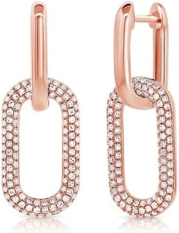 14K Gold Plated Paperclip Square Chain Link Dangle Hoops Earrings Oval Interlocked Pin Stud Huggie Lightweight Hoop for Women (Gold/Silver/Rose Gold) (Rose Gold)