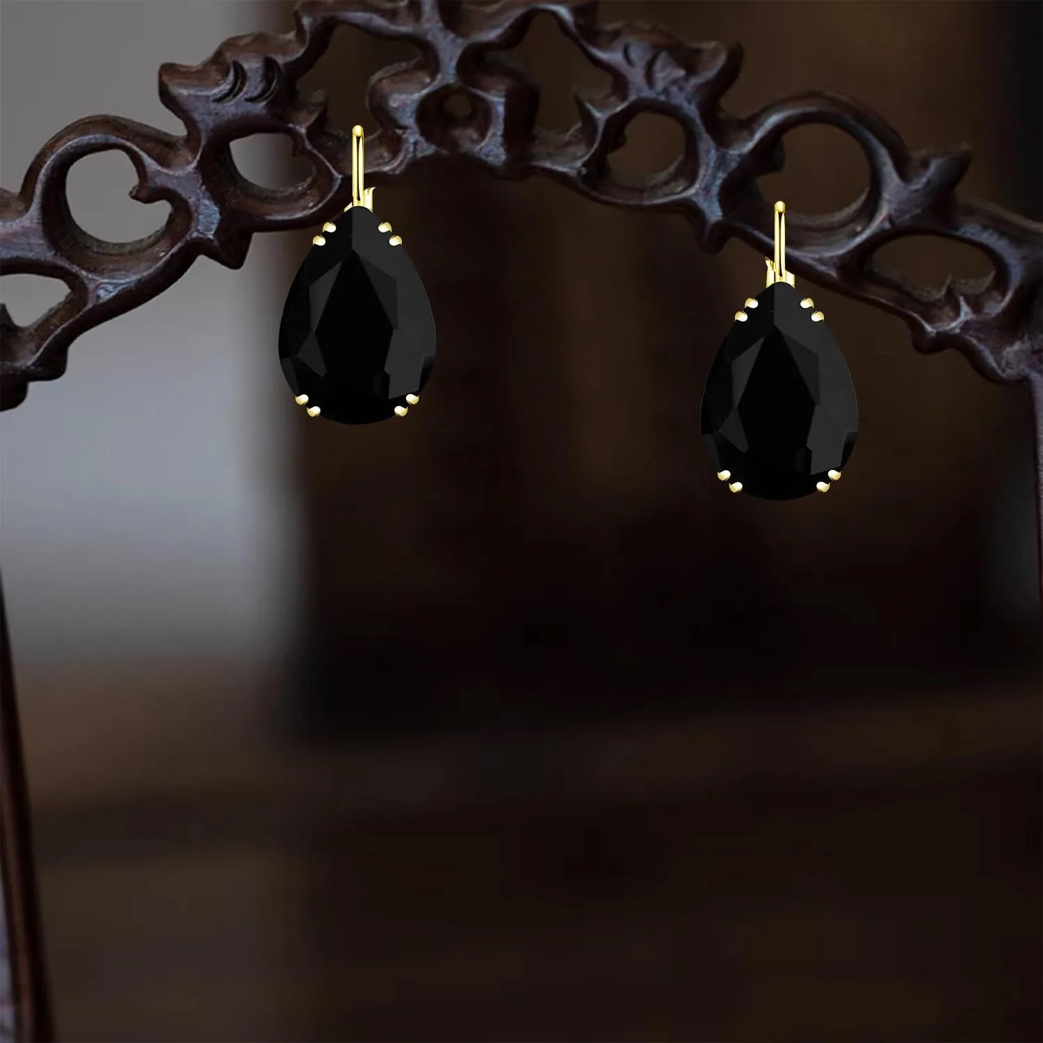 14K Gold Teardrop Crystal Leverback Earrings Sparkly Rhinestone Water Droplet Dangle Drop Earrings For Women