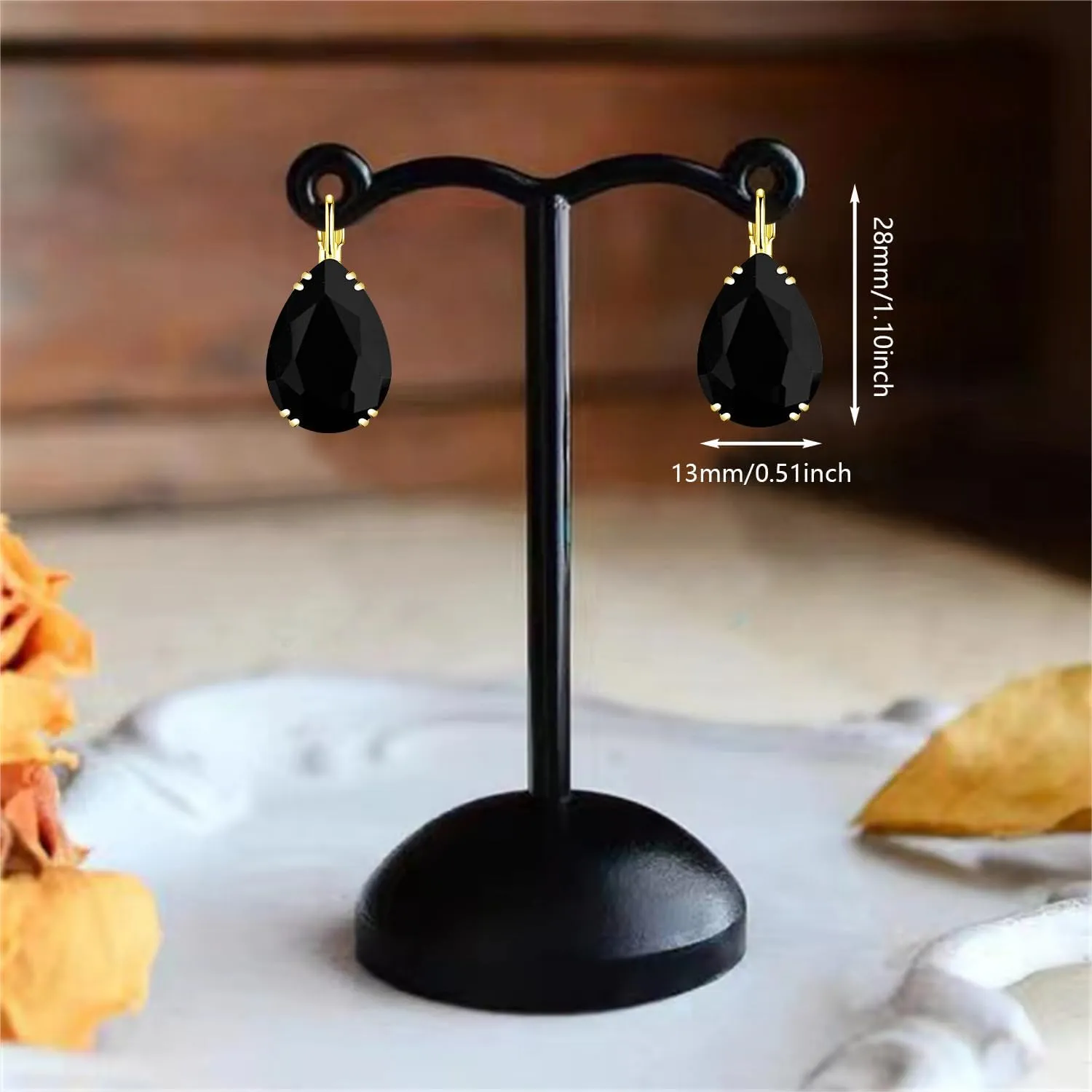 14K Gold Teardrop Crystal Leverback Earrings Sparkly Rhinestone Water Droplet Dangle Drop Earrings For Women