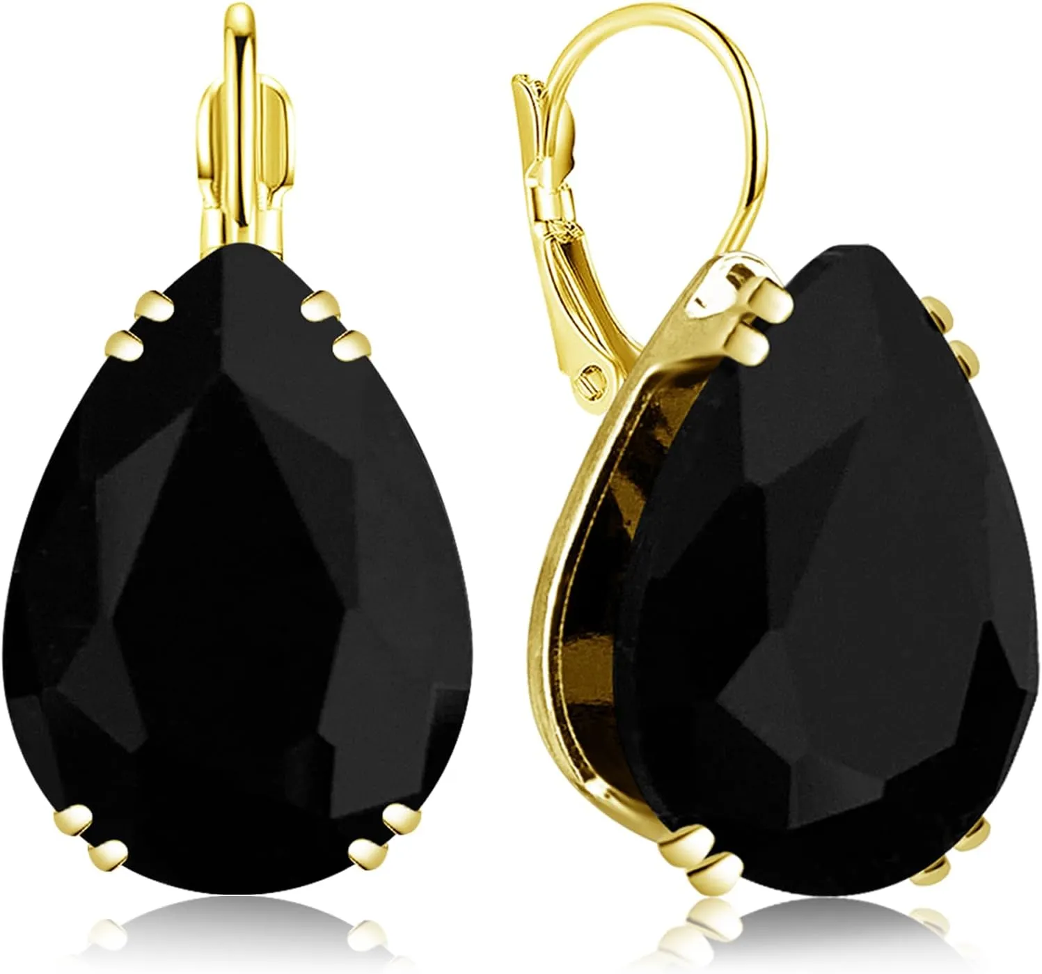 14K Gold Teardrop Crystal Leverback Earrings Sparkly Rhinestone Water Droplet Dangle Drop Earrings For Women