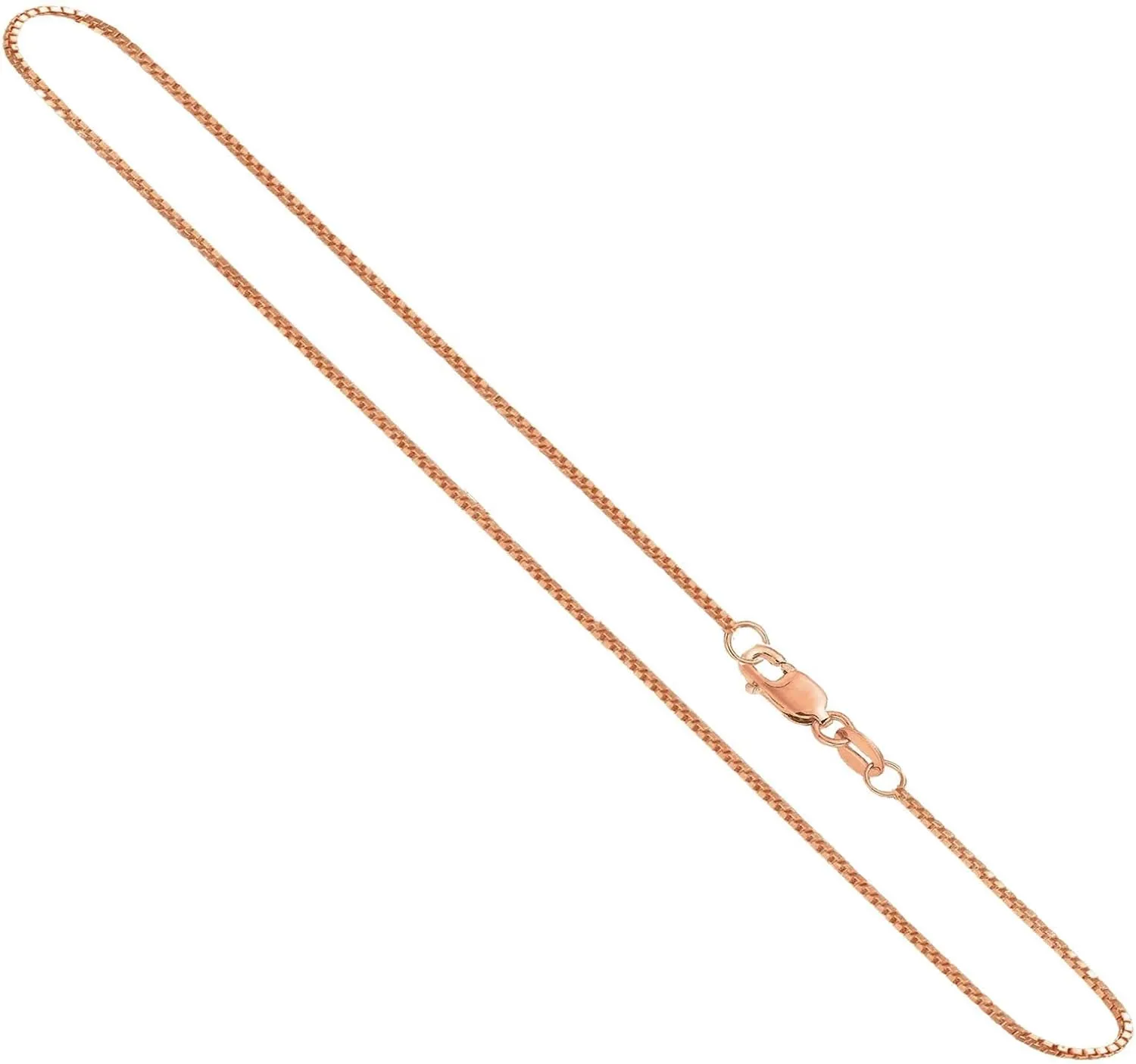 14K Real Solid Yellow or White or Rose Gold 0.7mm 0.9mm 1.1mm 1.3mm Box Chain Necklace with Lobster Clasp for Men and Women