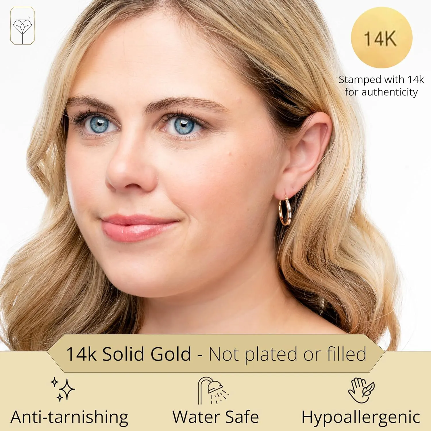 14k Two-Tone Hoops in White & Yellow Gold | Hypoallergenic Solid Gold Hoop Earrings for Women | Anti-Tarnishing Real Gold Hoops with Secure Clasps by MAX   STONE