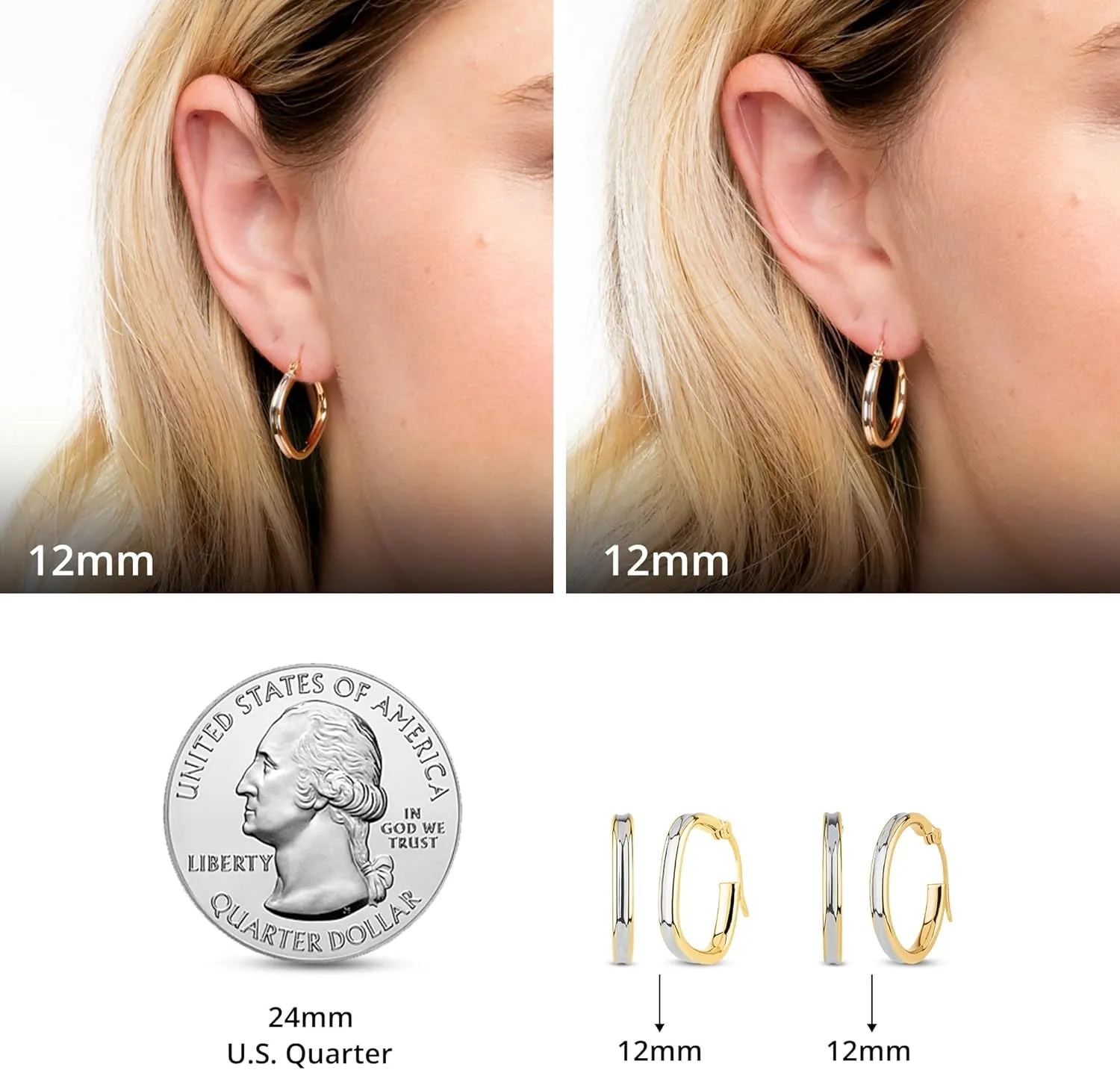 14k Two-Tone Hoops in White & Yellow Gold | Hypoallergenic Solid Gold Hoop Earrings for Women | Anti-Tarnishing Real Gold Hoops with Secure Clasps by MAX   STONE