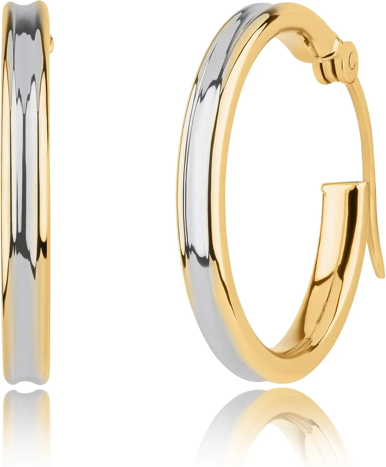 14k Two-Tone Hoops in White & Yellow Gold | Hypoallergenic Solid Gold Hoop Earrings for Women | Anti-Tarnishing Real Gold Hoops with Secure Clasps by MAX   STONE