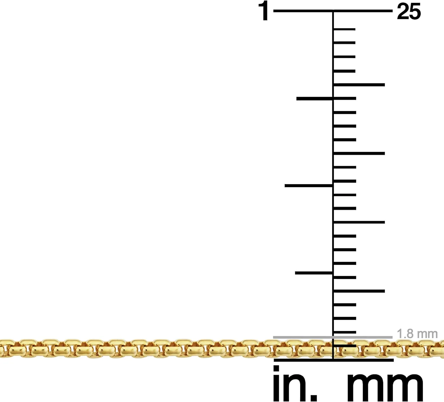 14k Yellow Gold Filled 1.8 mm Round Box Link Chain Necklace for Men And Women (16, 18, 20, 22, 24 or 30 inch)