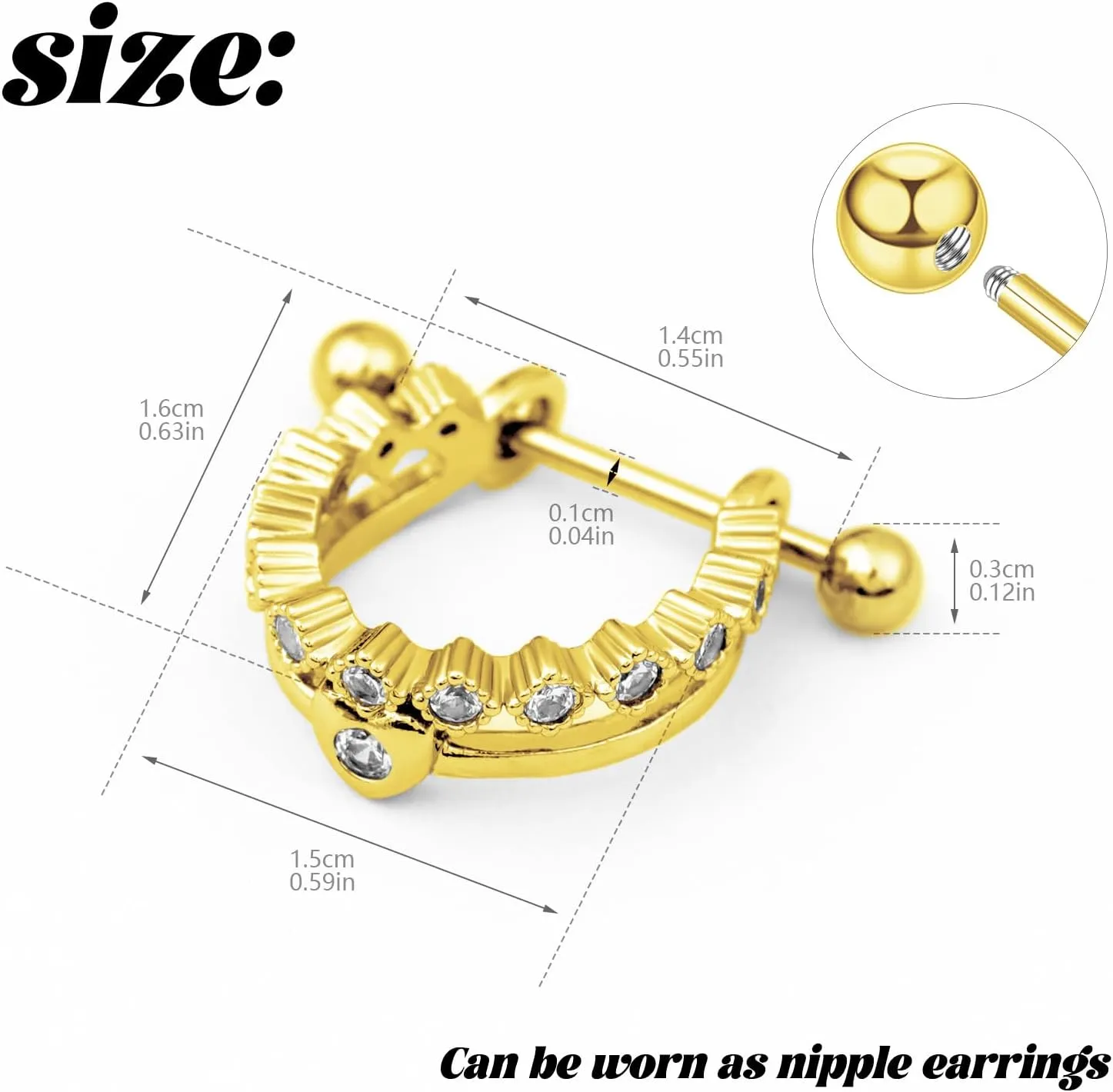 18G Nipple Piercing Jewelry, Surgical Steel Nipple Bars Clicker Nipple Barbell For Women Men 14mm, Gold and Silver, Set of 2 Pieces