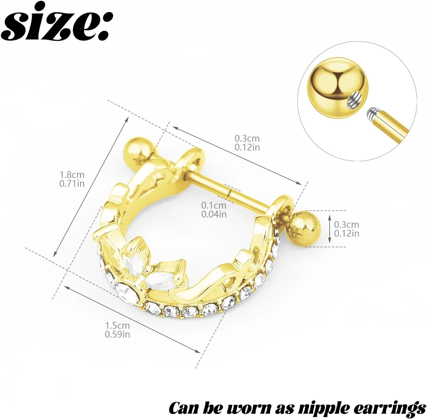 18G Nipple Piercing Jewelry, Surgical Steel Nipple Bars Clicker Nipple Barbell For Women Men 14mm, Gold and Silver, Set of 2 Pieces