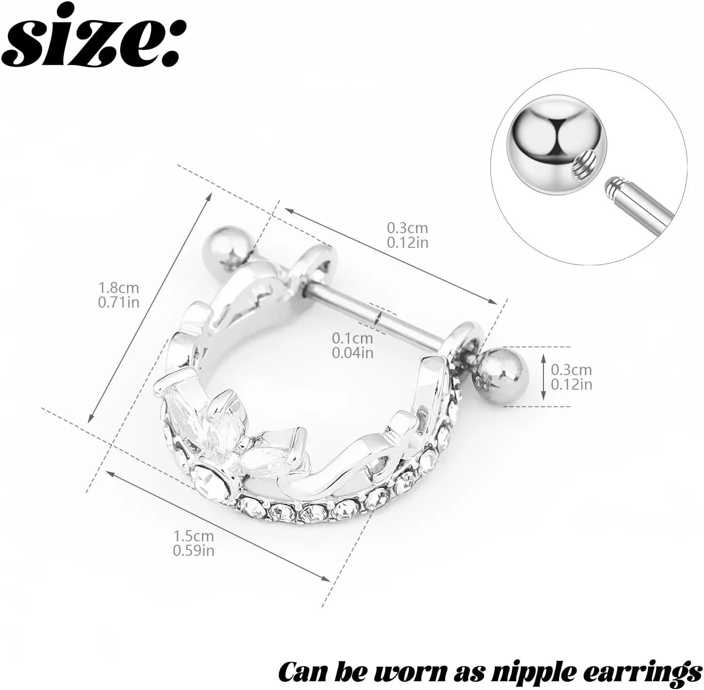 18G Nipple Piercing Jewelry, Surgical Steel Nipple Bars Clicker Nipple Barbell For Women Men 14mm, Gold and Silver, Set of 2 Pieces