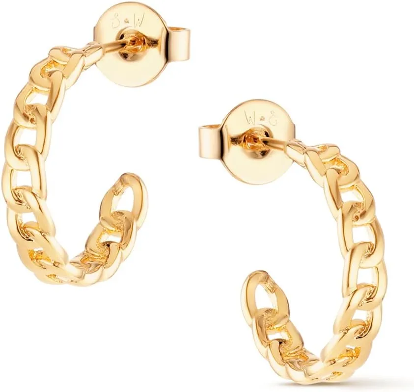 18K Gold Chain Hoop Earrings  Gold Plated Sterling Silver Hoops for Women with Chunky Chain Detail  Non-Tarnish, Hypoallergenic Statement Earrings for Everyday or Special Occasions