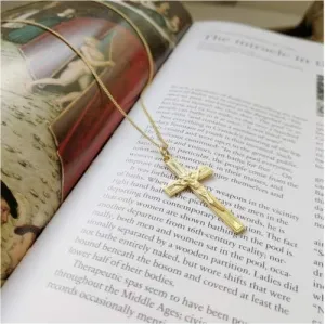 18K Gold color Jesus Cross Pendant Necklace 925 Sterling Silver Set 19"-21" Gift F15 charm original