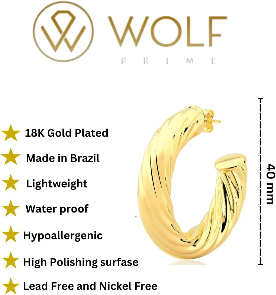 18K Gold Plated Twisted Rope Round Hoop Earrings in White Gold and Yellow Gold