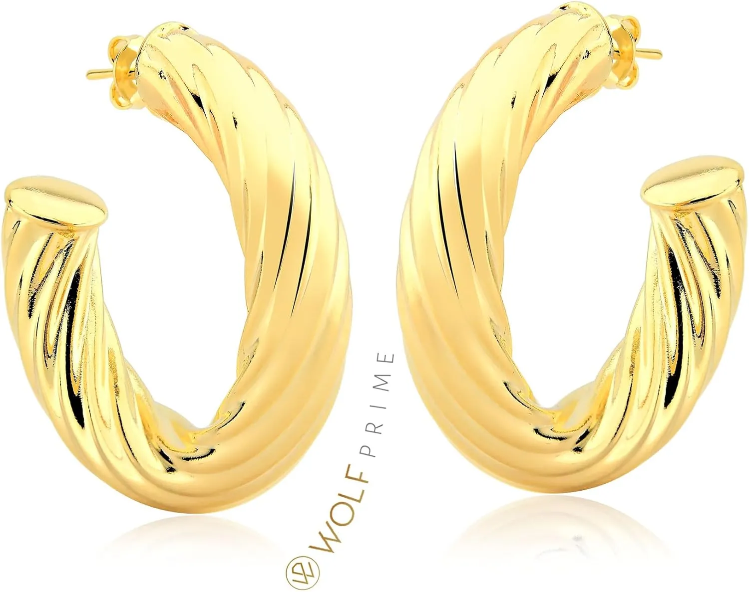 18K Gold Plated Twisted Rope Round Hoop Earrings in White Gold and Yellow Gold