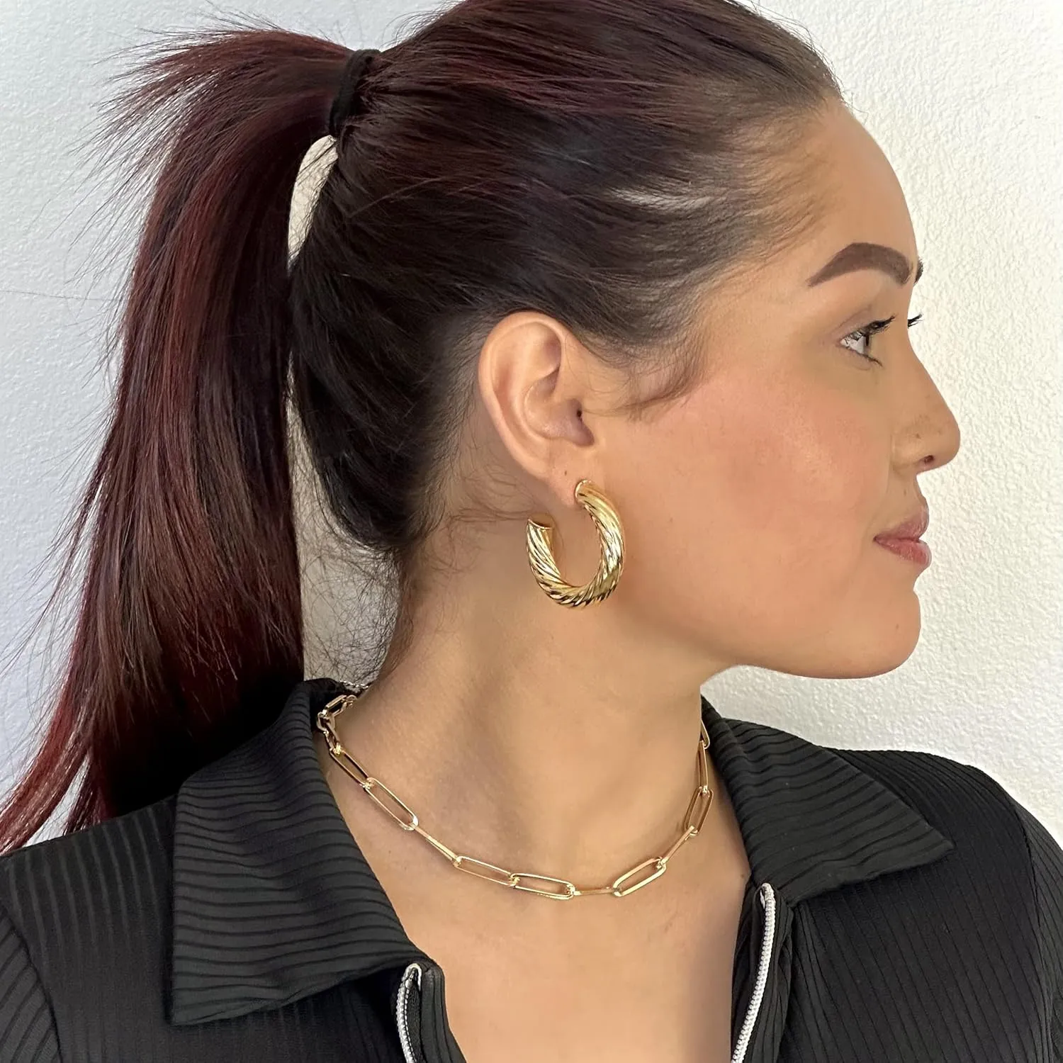 18K Gold Plated Twisted Rope Round Hoop Earrings in White Gold and Yellow Gold