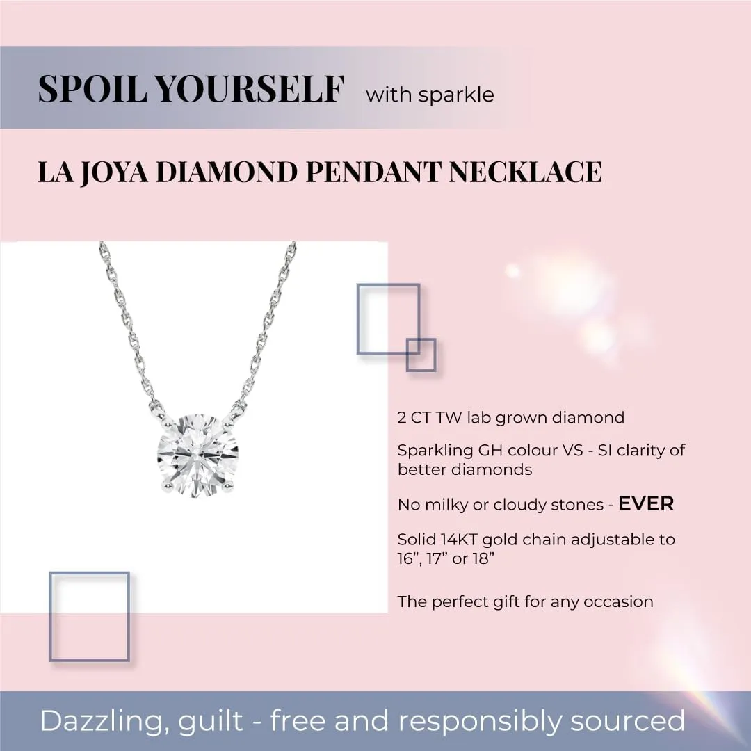 2 Carat Lab Grown Diamond Necklaces for Women | Solid 14K White Gold | GH VS SI Diamond Pendant | Ideal Gift for Her | Variety of Shapes to Choose From