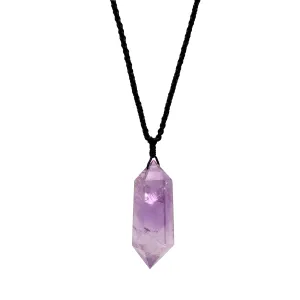 2 Inches Large Healing Crystal Necklace Purple Amethyst Pendant with Adjustable Cord