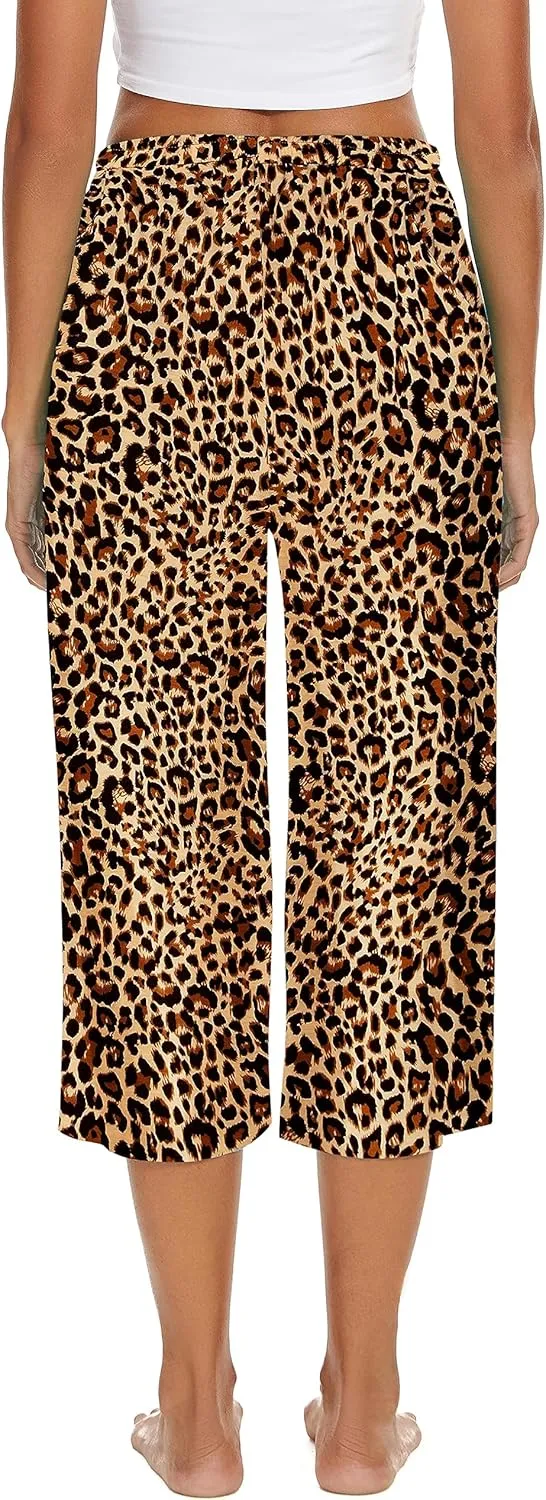 2 Pack Womens Pajama Pants Capri Sleep Lounge Pants Drawstring Pj Bottoms with Pockets