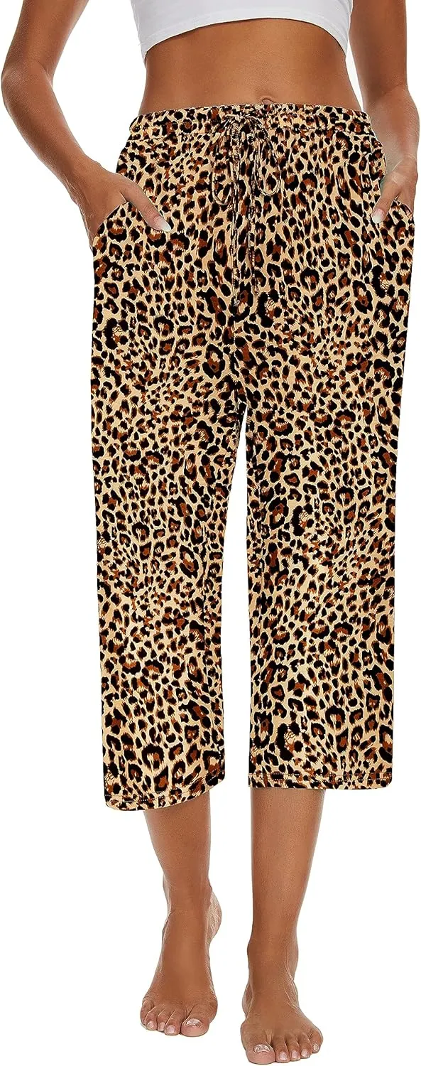 2 Pack Womens Pajama Pants Capri Sleep Lounge Pants Drawstring Pj Bottoms with Pockets