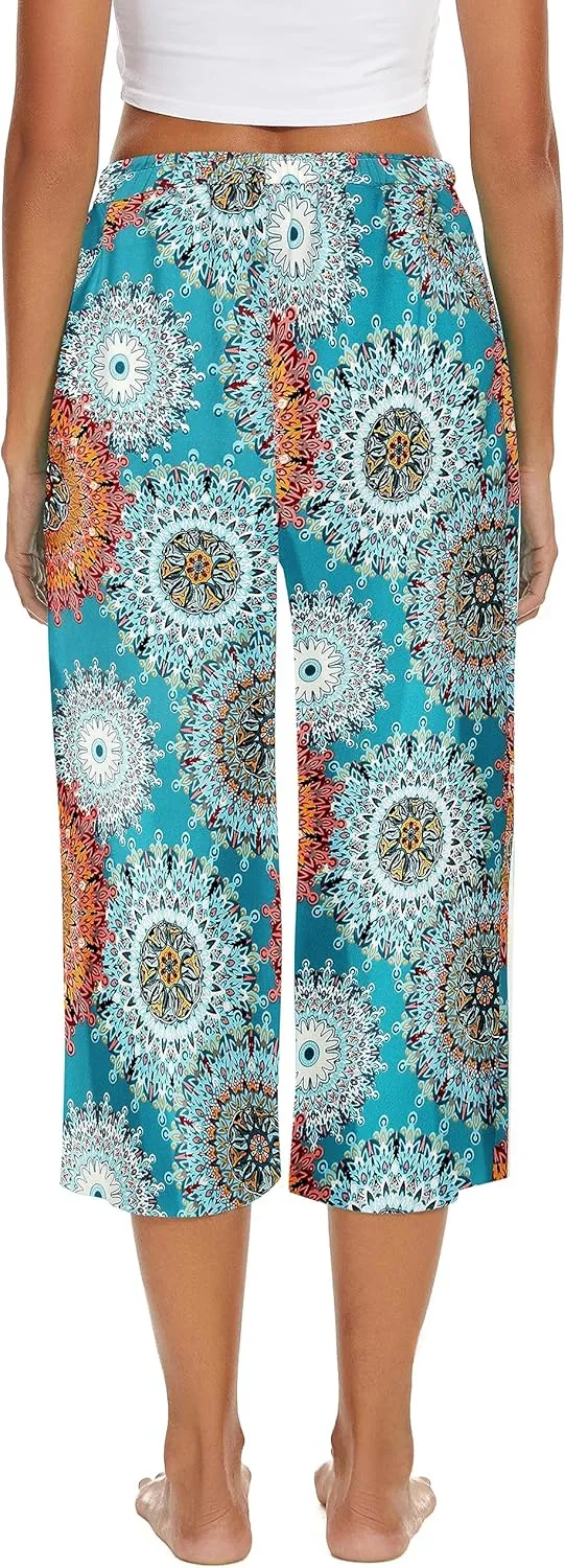 2 Pack Womens Pajama Pants Capri Sleep Lounge Pants Drawstring Pj Bottoms with Pockets