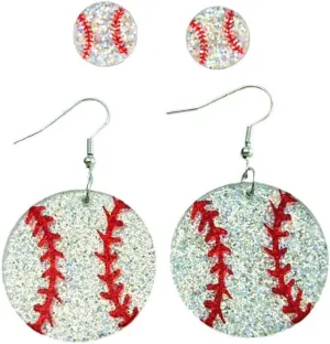 2 Pairs Glitter Acrylic Sport Ball Earrings Set for Women Baseball Basketball Soccer Stud Dangle Earrings Sport Ball Jewelry for Baseball Sport Fan Jewelry Gift