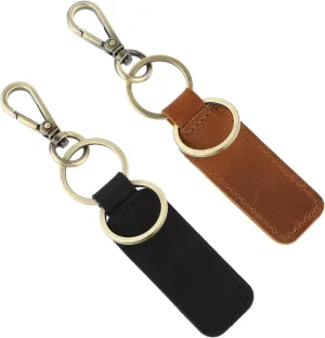 2 Pcs Genuine Leather Keychain Keyring Leather Car Key With Belt Loop Clip Key Fob Walnut Key Holder Mens Keychain For Men And Women KeysBlackBrown