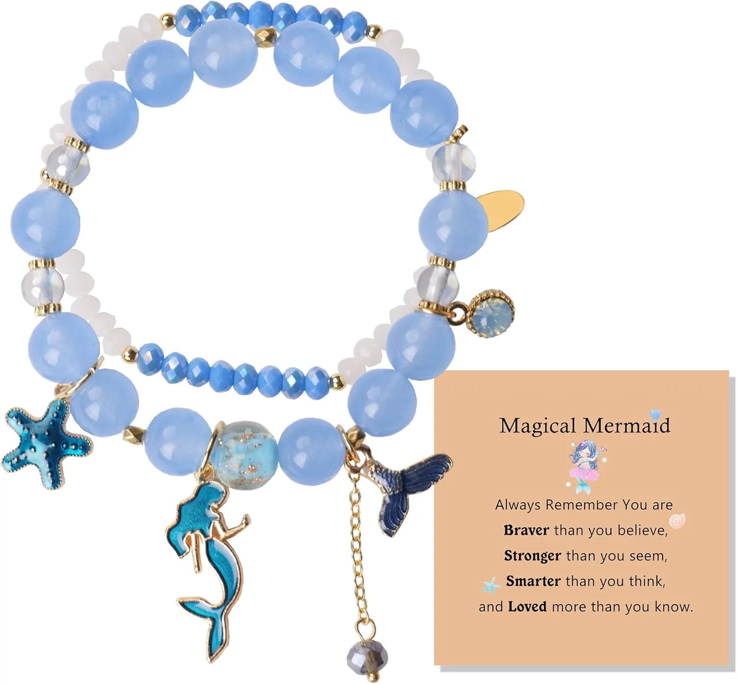 2 Pcs Mermaid Bracelets Set Beaded Mermaid Charm Bracelets Mermaid Gifts for Her