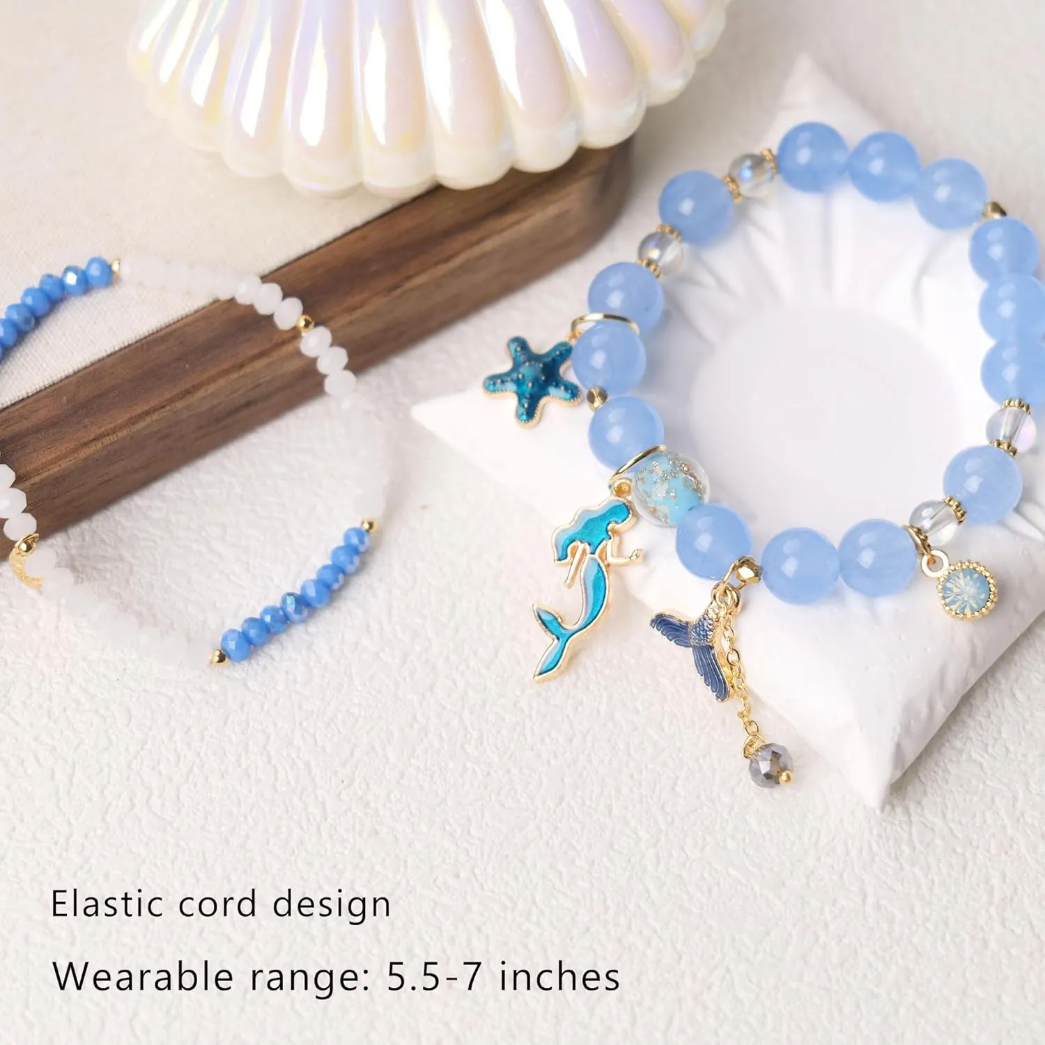2 Pcs Mermaid Bracelets Set Beaded Mermaid Charm Bracelets Mermaid Gifts for Her
