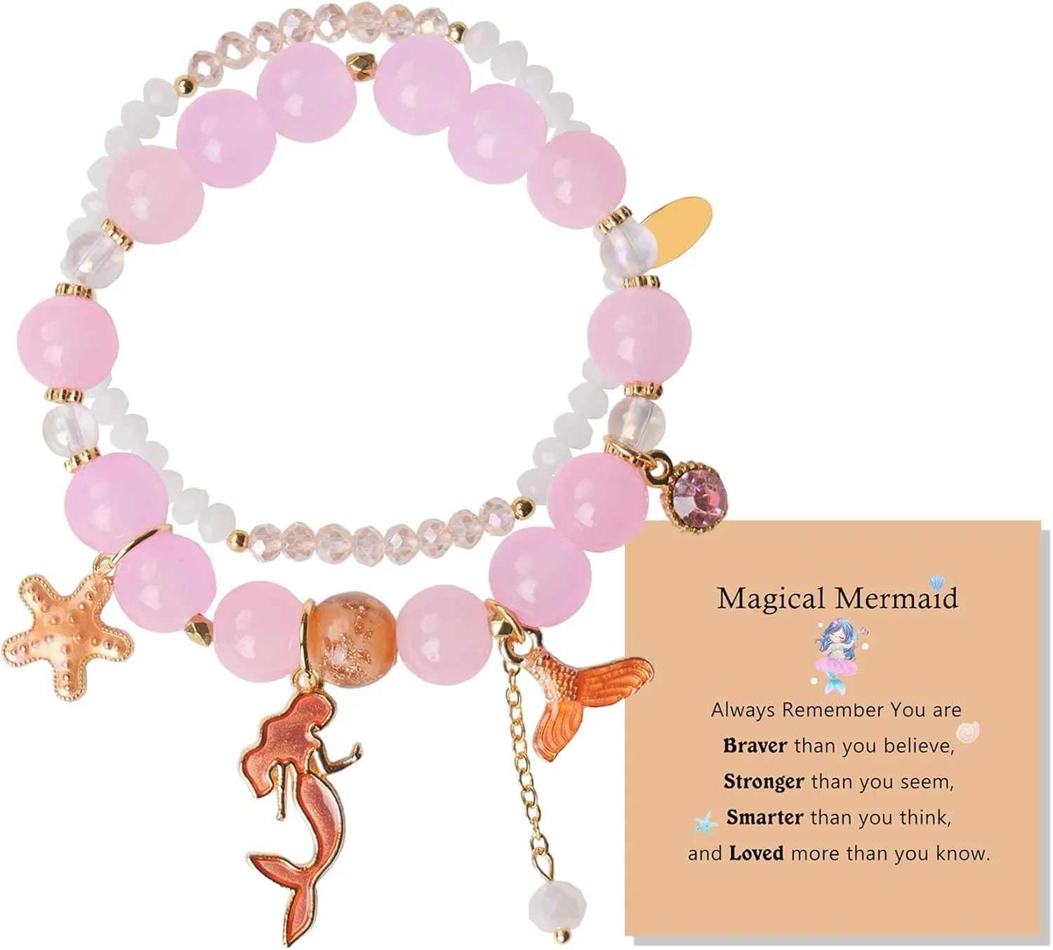 2 Pcs Mermaid Bracelets Set Beaded Mermaid Charm Bracelets Mermaid Gifts for Her