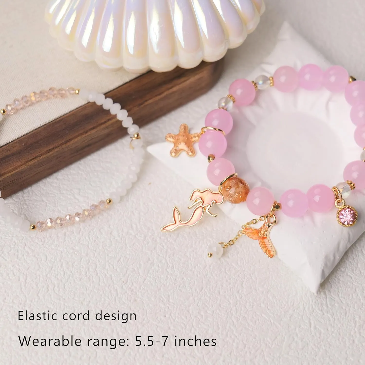 2 Pcs Mermaid Bracelets Set Beaded Mermaid Charm Bracelets Mermaid Gifts for Her