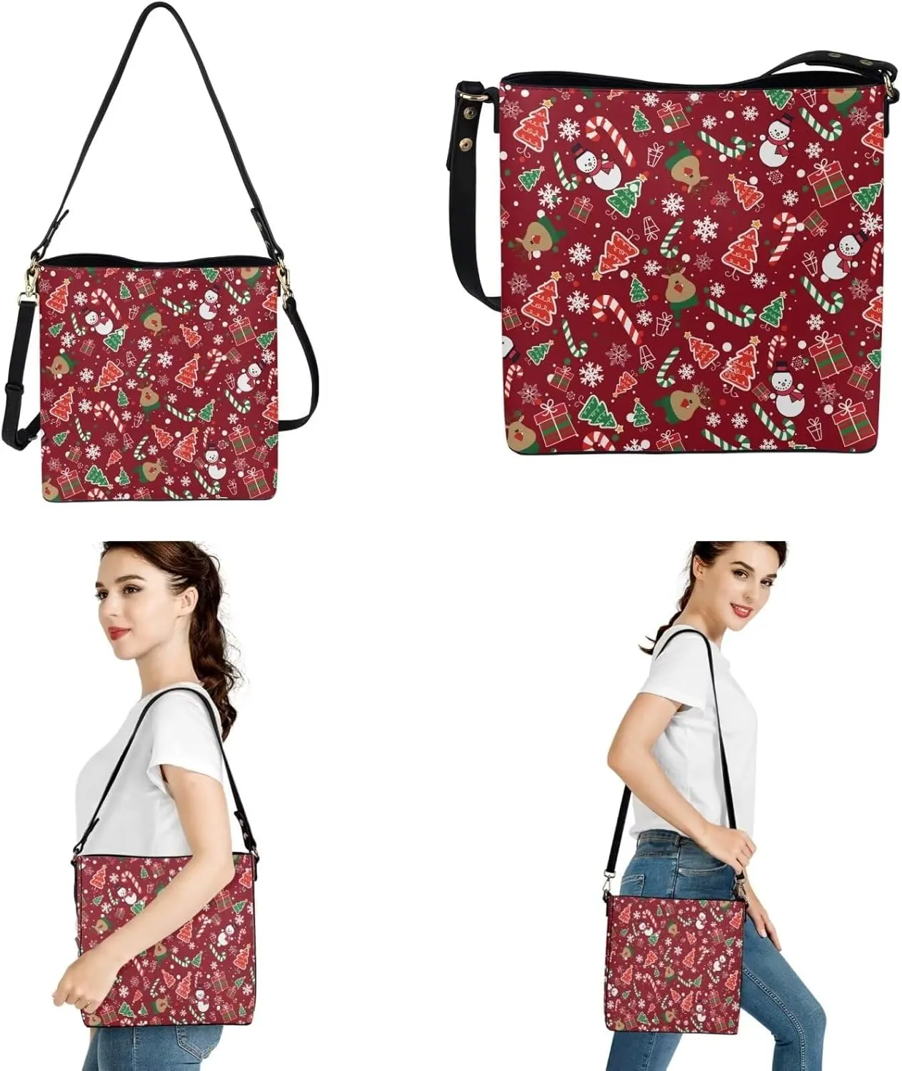 2 Pcs Messenger Bag for Women Crossbody Leather Waterproof Satchel Bag Matching Car Key Fob Protector Case