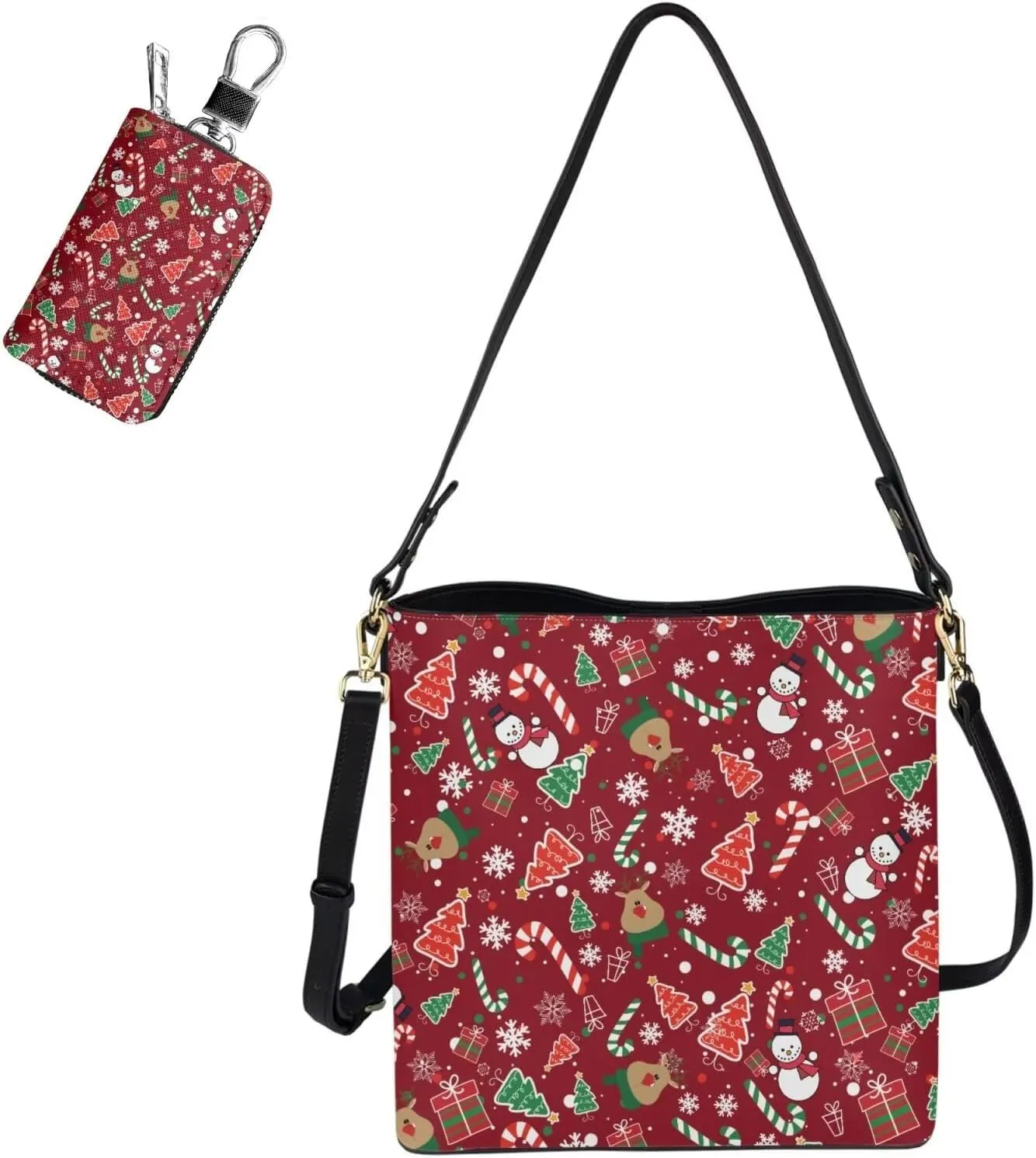 2 Pcs Messenger Bag for Women Crossbody Leather Waterproof Satchel Bag Matching Car Key Fob Protector Case