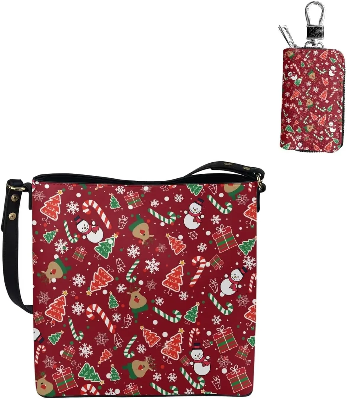 2 Pcs Messenger Bag for Women Crossbody Leather Waterproof Satchel Bag Matching Car Key Fob Protector Case