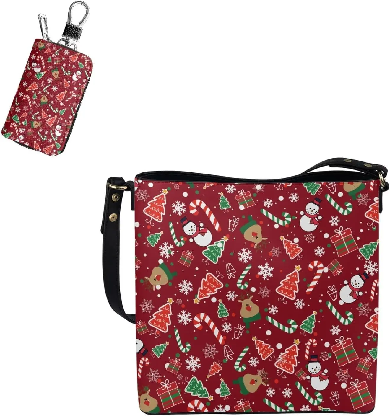 2 Pcs Messenger Bag for Women Crossbody Leather Waterproof Satchel Bag Matching Car Key Fob Protector Case