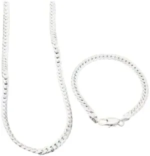 2 Piece 6MM Full Sideways 925 Sterling Silver Necklace Bracelet Fashion Jewelry For Women Men Link Chain Sets, White