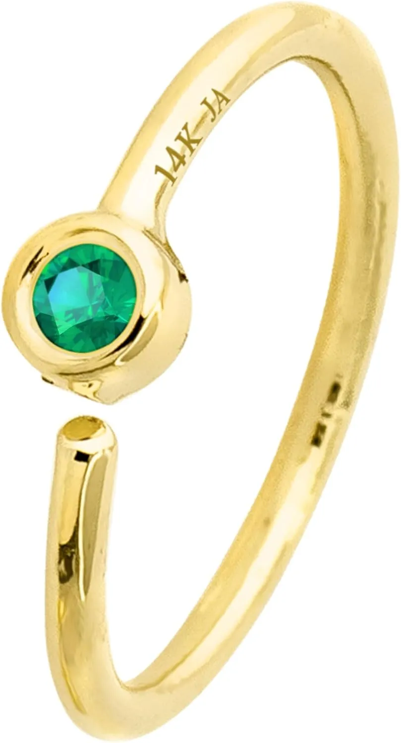 20G 14K Gold Emerald Nose Hoop Ring 0.015-0.11 carat Bezel Set Emerald 8mm Twist-open Nostril Ring Cartilage Hoop Tragus Ring Unisex